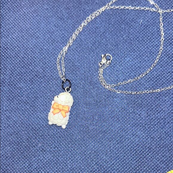 Silver Necklace with Orange Bow Pendant - Picture 3 of 3